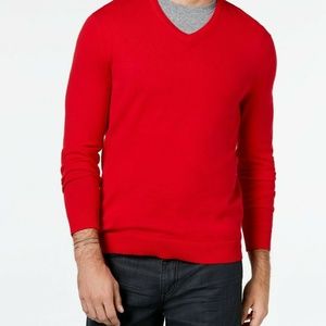 Alfani Mens Knit V-Neck Long Sleeves Pullover Swea